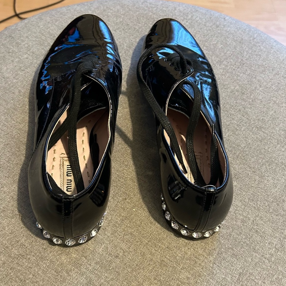 Miu Miu Black Leather Crystal Derby Size 7 1/2 perfect for Christmas parties!🪅🎄
